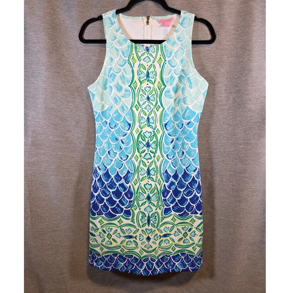 Lilly Pulitzer Shift Dress Perla Scale Back Engineered Scuba Med Mermaid *READ*